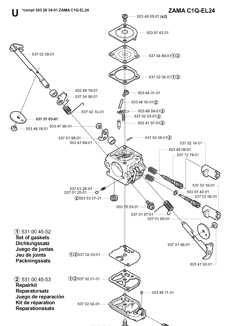 Carburetor Details Diagram and Parts List for 325RDX 20051800001-Current Husqvarna Brush Cutter