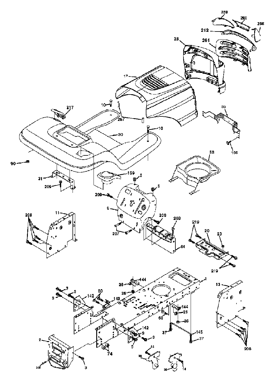 Chassis And Enclosures Diagram and Parts List for YTH1542XP (954567253-G)(2003-03) Husqvarna Lawn Tractor