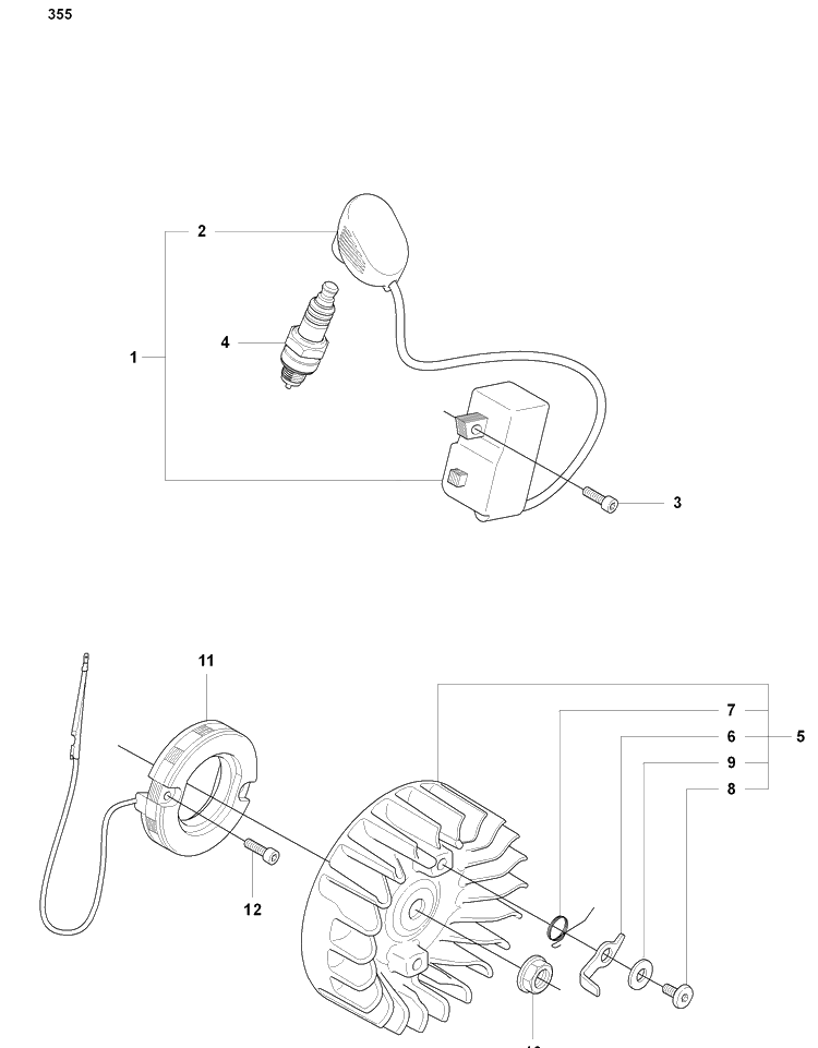 Ignition/Flywheel/Generator (355) Diagram and Parts List for 355FXT 2008-07 Husqvarna Brush Cutter