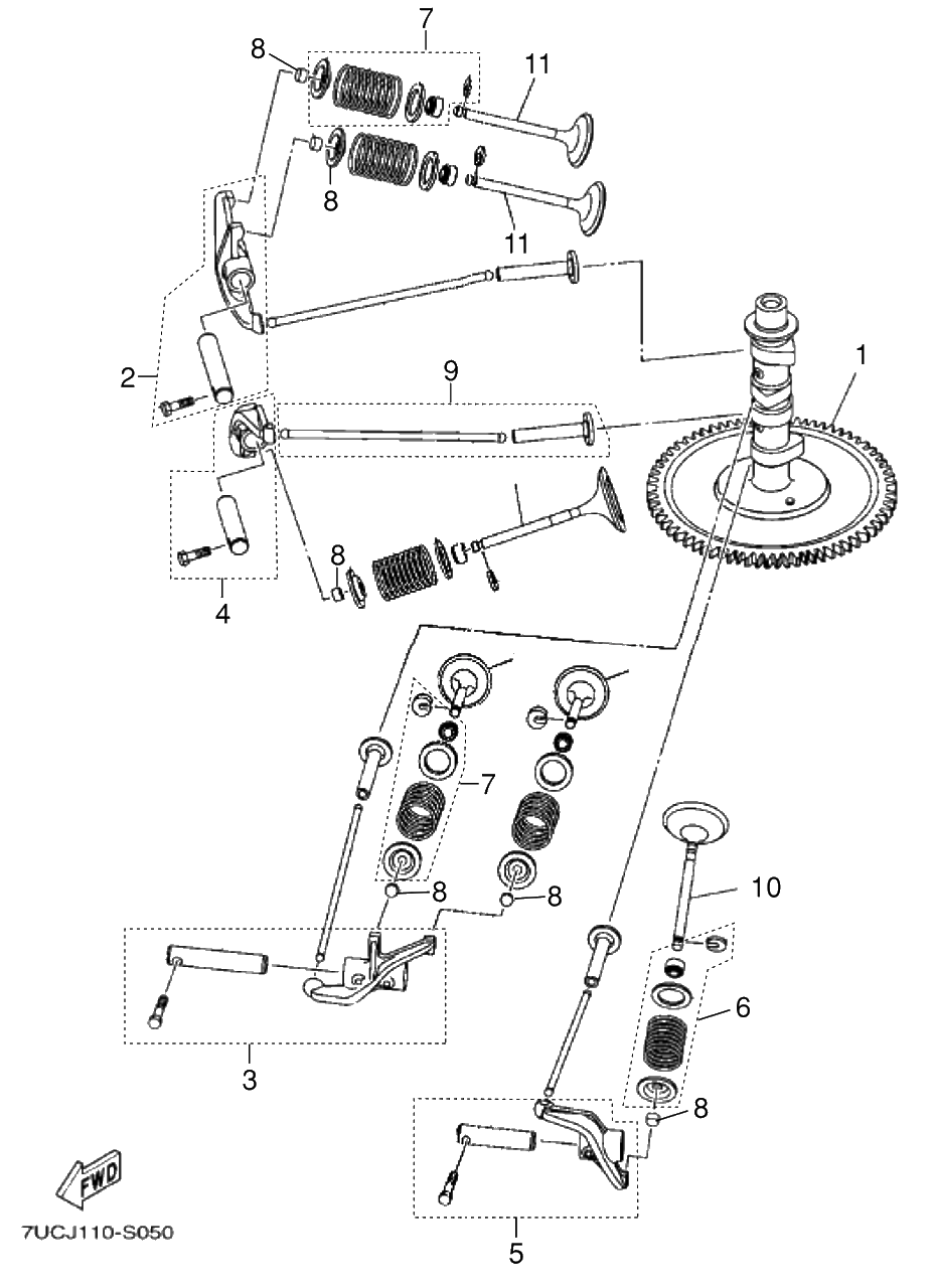 Camshaft And Valve Diagram and Parts List for MX800VJ 2018-09 Husqvarna Engine