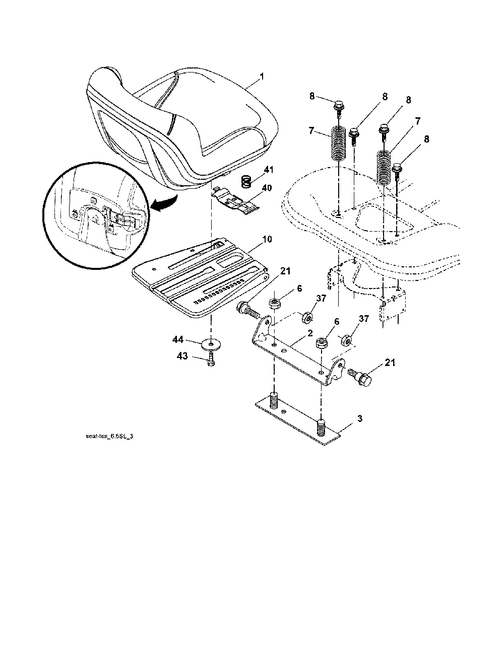 Seat Diagram and Parts List for YTH2348-917289560  Husqvarna Lawn Tractor