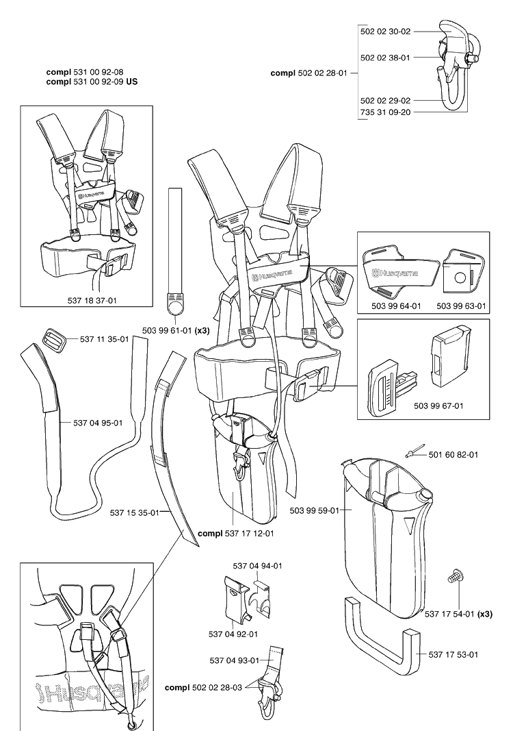 Harness Diagram and Parts List for 265RXEPA 2002-08 Husqvarna Brush Cutter