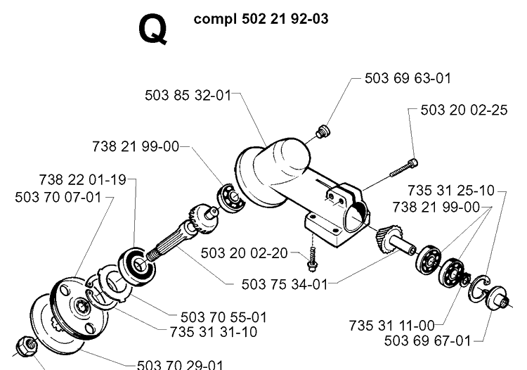Bevel Gear Diagram and Parts List for 240RBD 19970500001-20004000000 Husqvarna Brush Cutter
