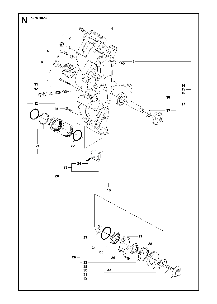 Chassis / Frame Diagram and Parts List for K970RING 2011-12 Husqvarna Circular Saw