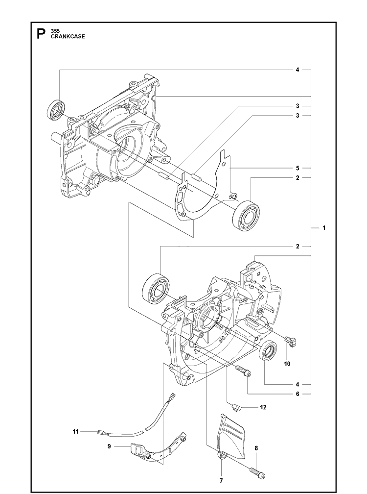 Crankcase 2 Diagram and Parts List for 355FX  Husqvarna Brush Cutter