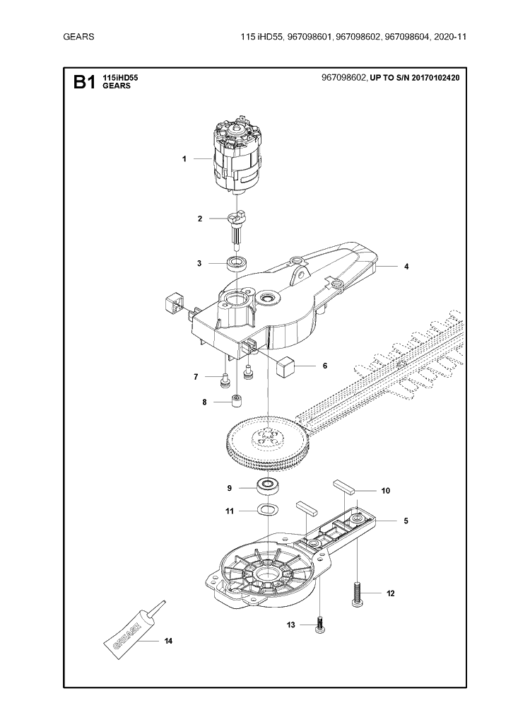 Gears 2 Diagram and Parts List for 115IHD55  Husqvarna Hedge Trimmer