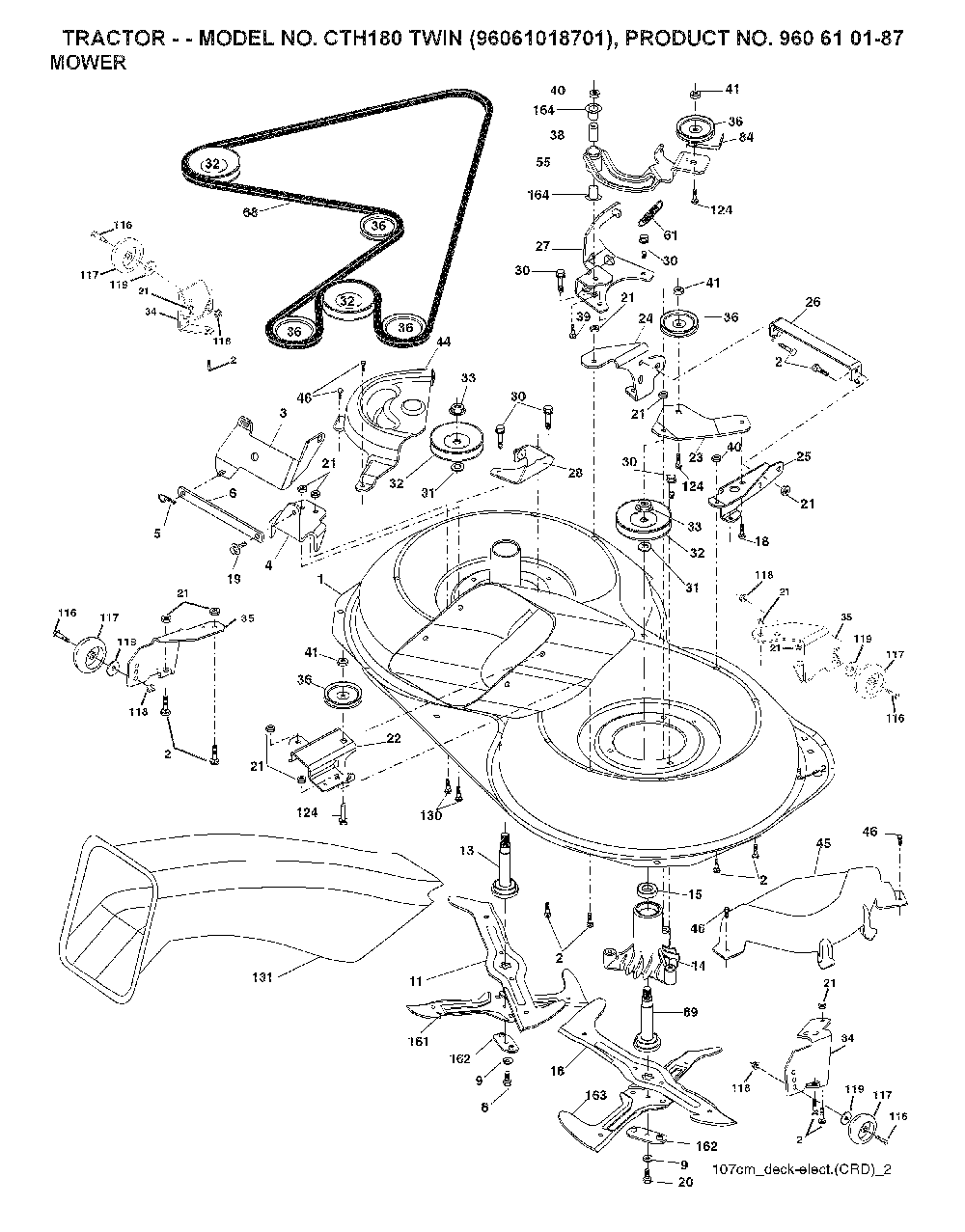 Mower Deck / Cutting Deck Diagram and Parts List for CTH180TWIN (96061018701)(2007-05) Husqvarna Lawn Tractor