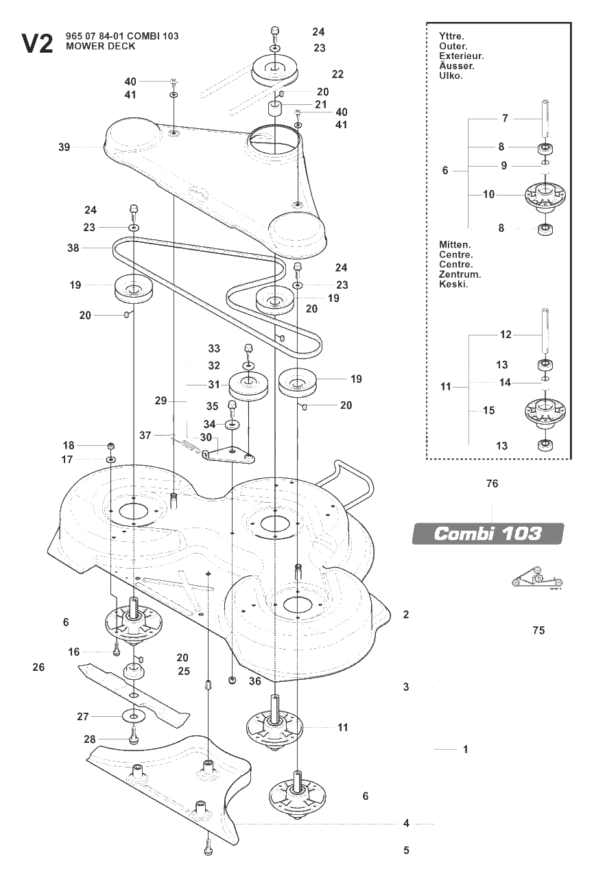 Mower Deck / Cutting Deck 5 Diagram and Parts List for R175 (965104901)(2008-06) Husqvarna Lawn Tractor