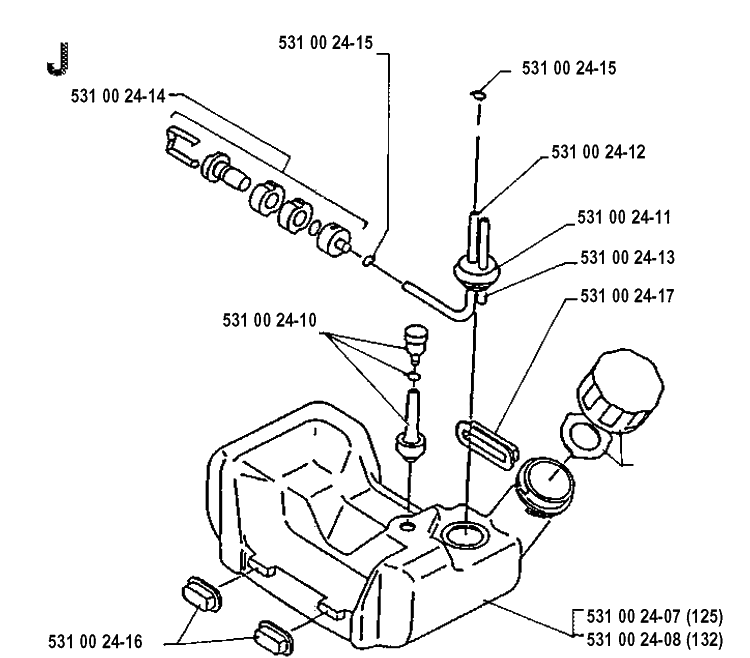 Fuel Tank Diagram and Parts List for 132LD 19904400001-19920100000 Husqvarna Edger