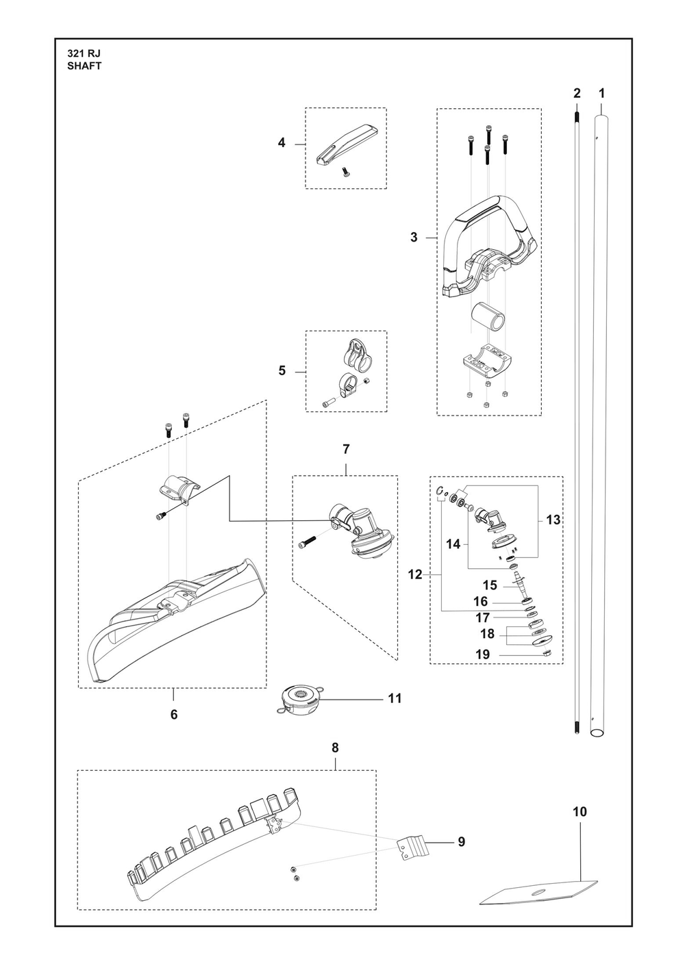 Shaft Diagram and Parts List for 321RJ  Husqvarna Brush Cutter