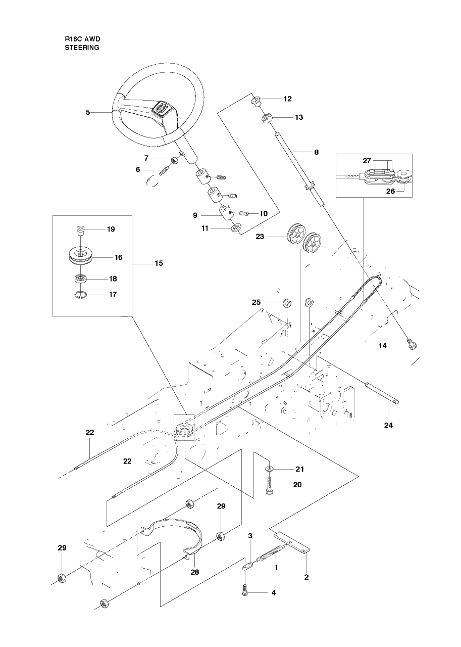 Steering Diagram and Parts List for R16CAWD (966830301)(2010-07) Husqvarna Lawn Tractor