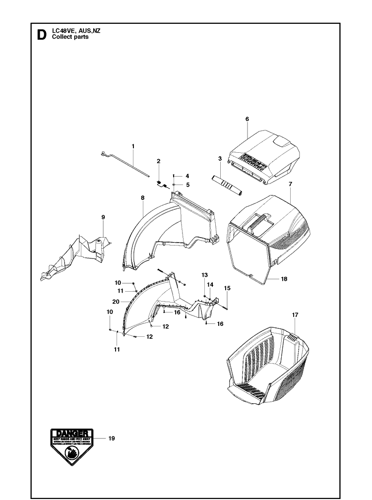 Bagger Diagram and Parts List for LC48VE  Husqvarna Lawn Mower