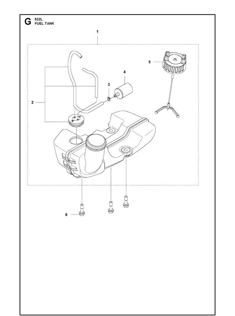 Fuel Tank Diagram and Parts List for 522L 20154000001-20154000000 Husqvarna Edger