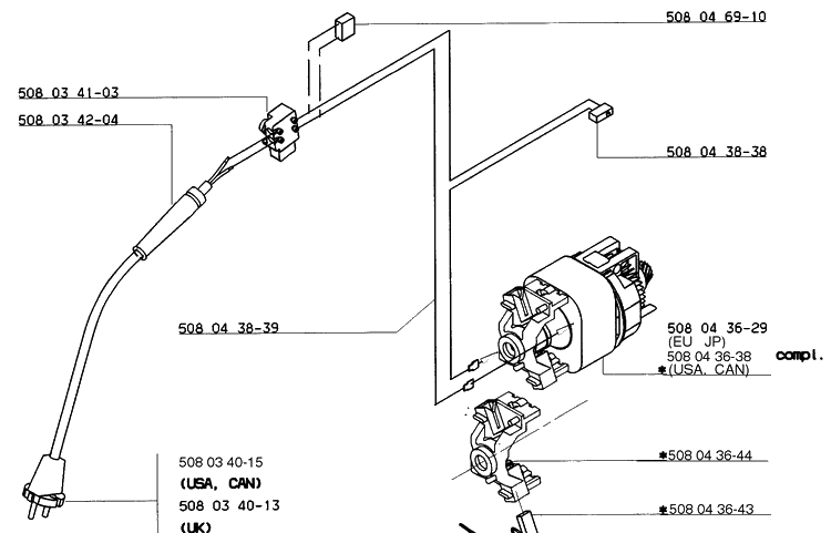 Motor Assembly Diagram and Parts List for ELECTRIC16 1999-04 Husqvarna Chainsaw