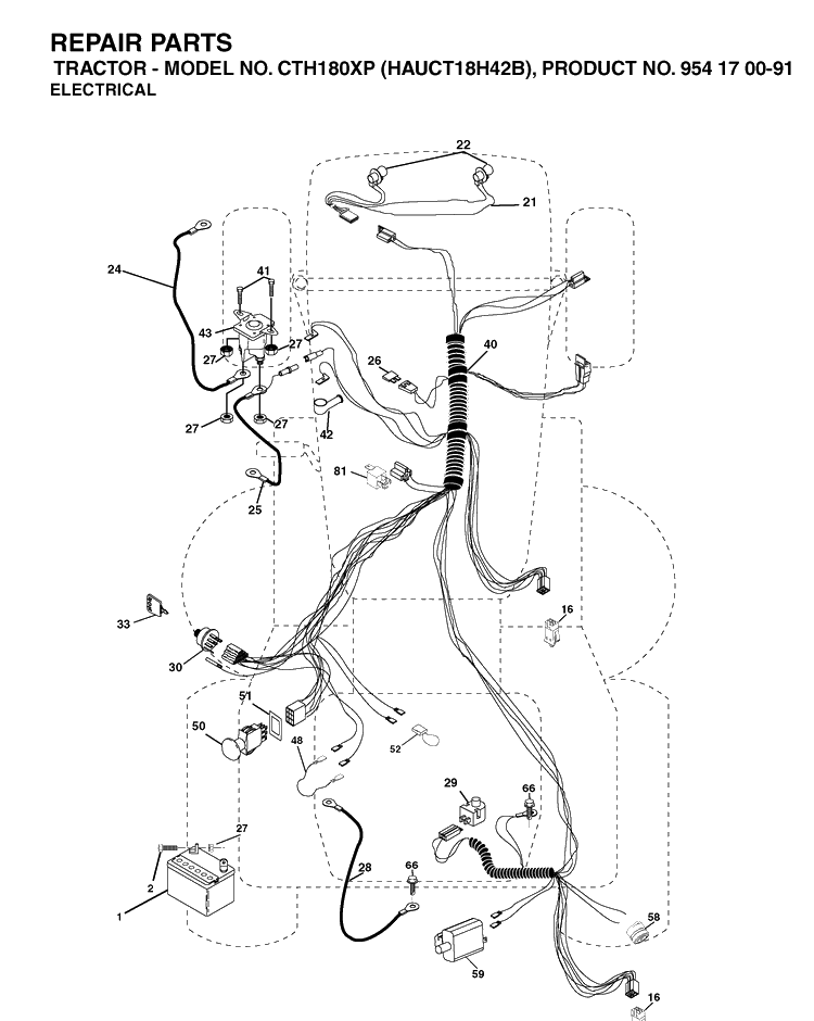 Electrical Diagram and Parts List for CTH180XP (HAUCT18H42B)(2004-01) Husqvarna Lawn Tractor