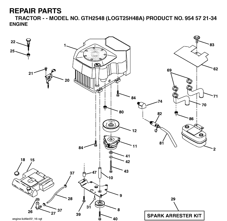 Engine Diagram and Parts List for GTH2548-LOGT25H48A 2003-12 Husqvarna Lawn Tractor