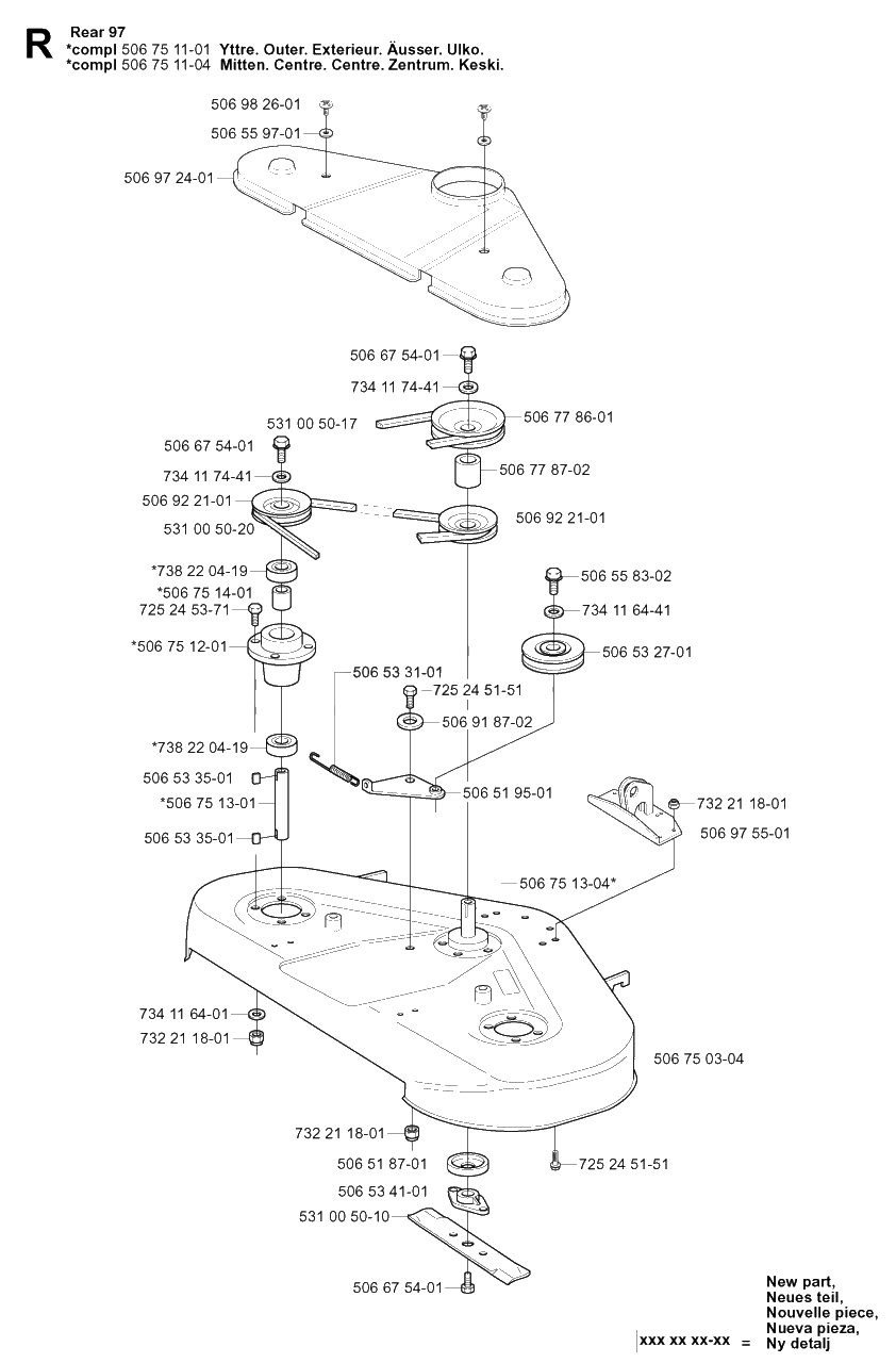 97cm Cutting Deck Diagram and Parts List for R13R (953533001)(2003-09) Husqvarna Lawn Tractor