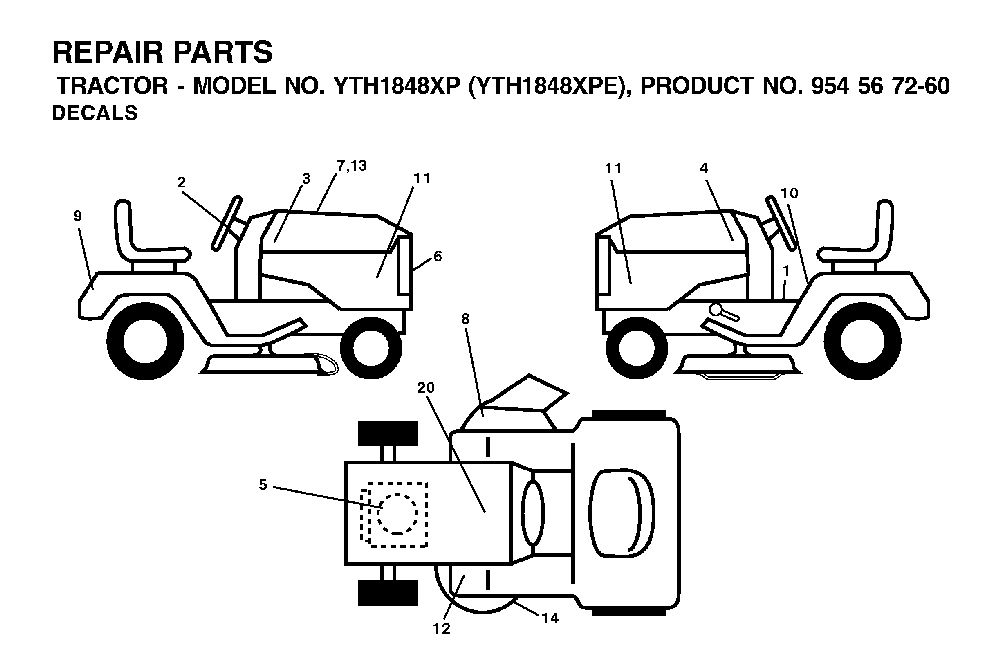 Decals Diagram and Parts List for YTH1848XPE (954567260)(2002-02) Husqvarna Lawn Tractor