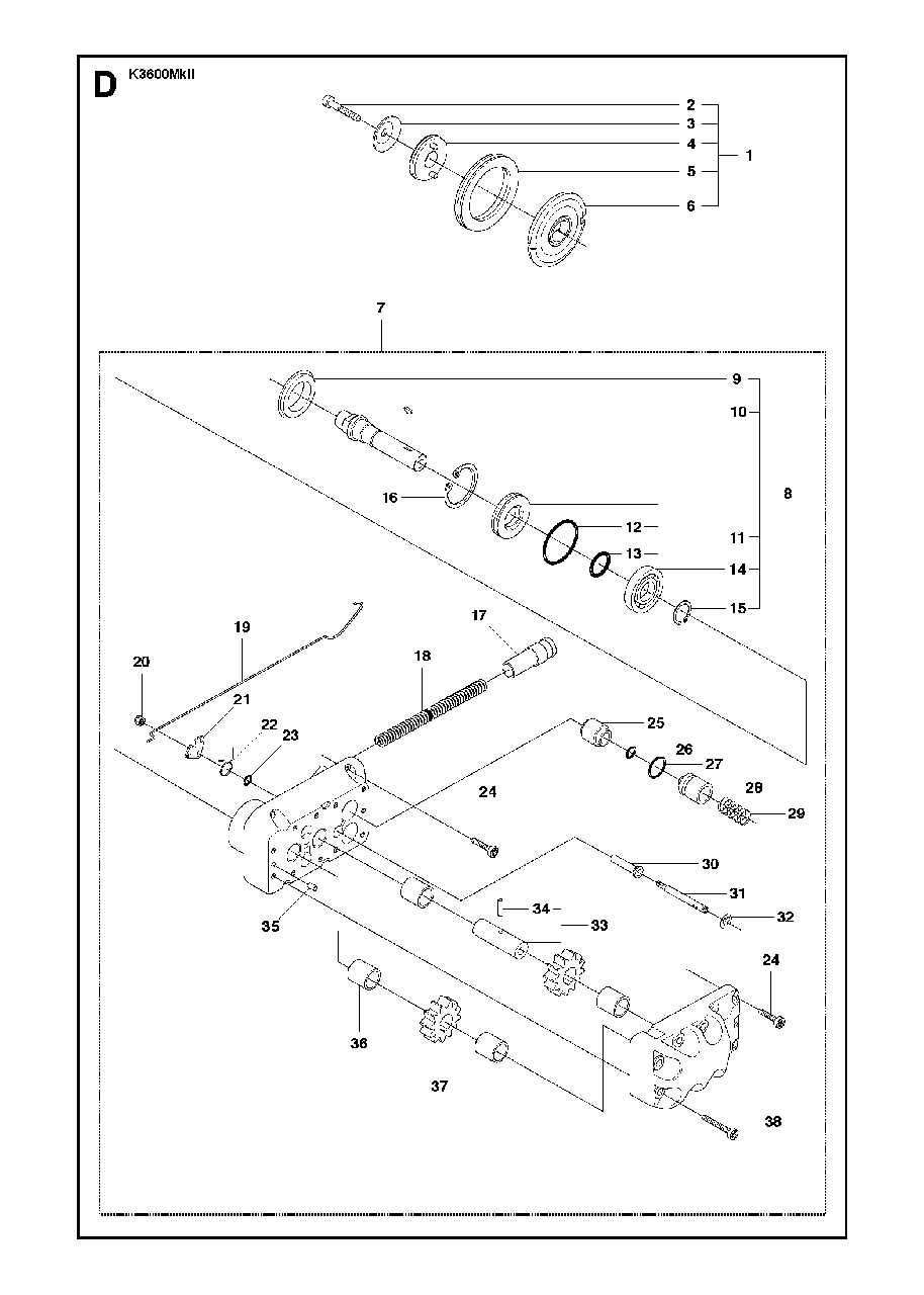 Hydraulic Pump - Motor Diagram and Parts List for K3600MKII 2009-01 Husqvarna Circular Saw