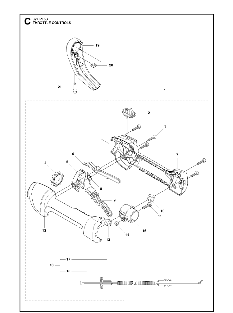 Throttle Controls Diagram and Parts List for 327PT5S 20120100001-Current Husqvarna Pole Saw