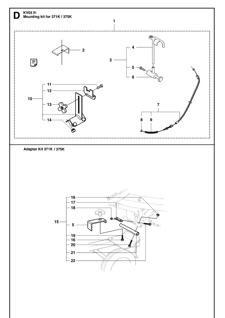Installation Accessories Diagram and Parts List for KV03 2007-07 Husqvarna Lawn Tractor Accessories