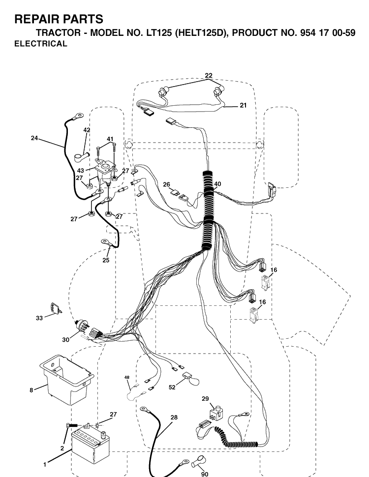 Electrical Diagram and Parts List for LT125 (HELT125D)(2002-06) Husqvarna Lawn Tractor