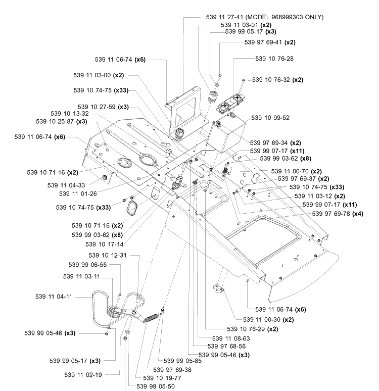 Main Frame (Part 2) Diagram and Parts List for Z4824 (968999303)(2006-03) Husqvarna Lawn Mower