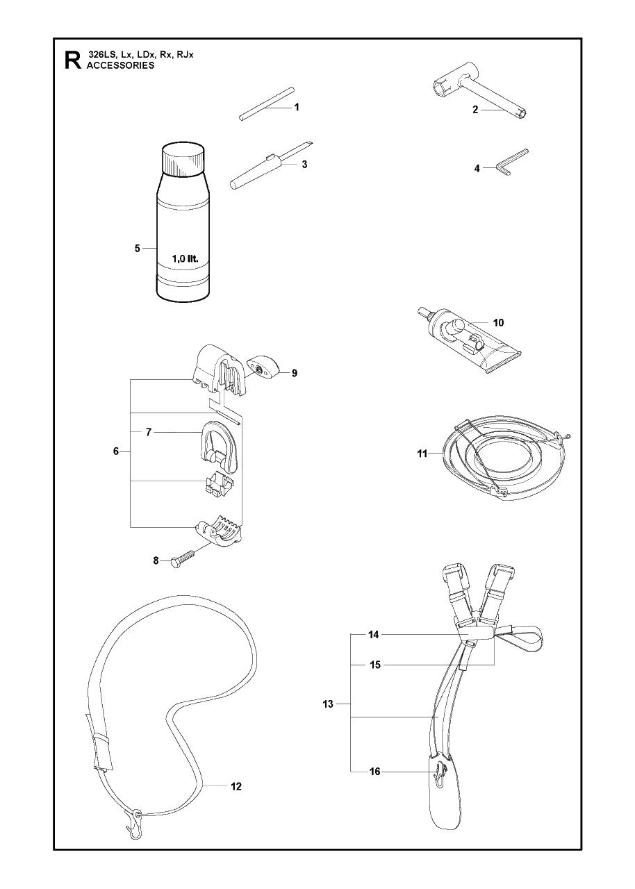 Accessories 2 Diagram and Parts List for 326RX 20091800001 & Above Husqvarna Trimmer