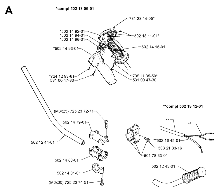 Handle And Controls 2 Diagram and Parts List for 132R 19994000001-20050100000 Husqvarna Brush Cutter