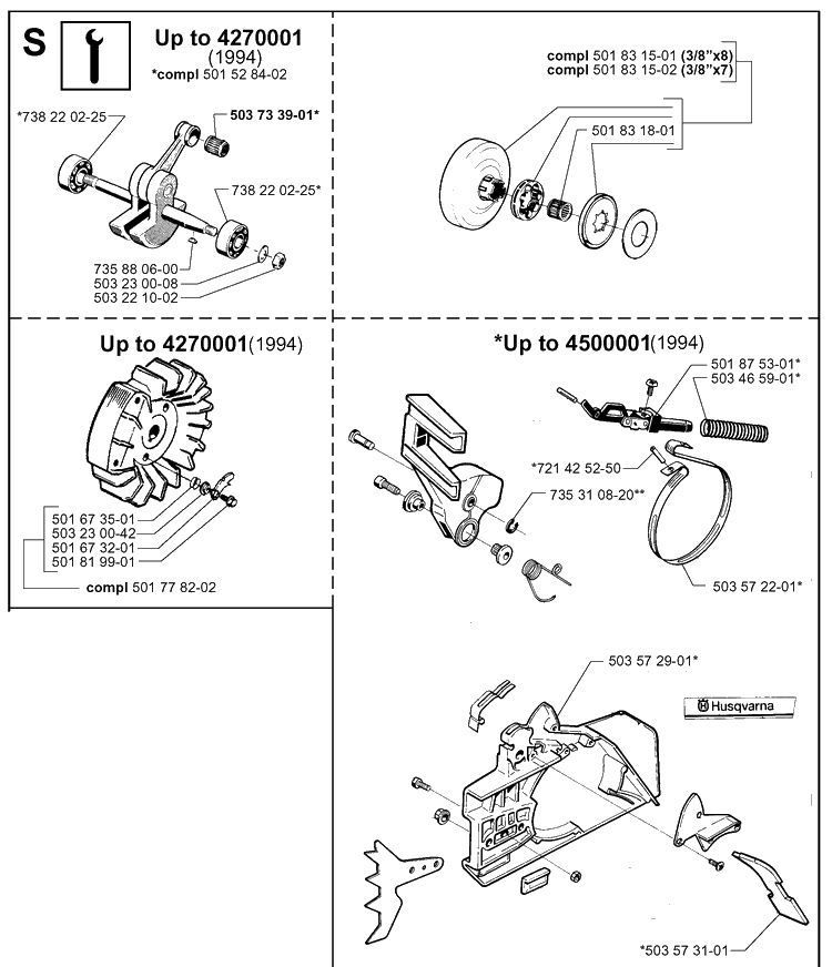 Service Updates Diagram and Parts List for 272XP 19994500001-20070100000 Husqvarna Chainsaw