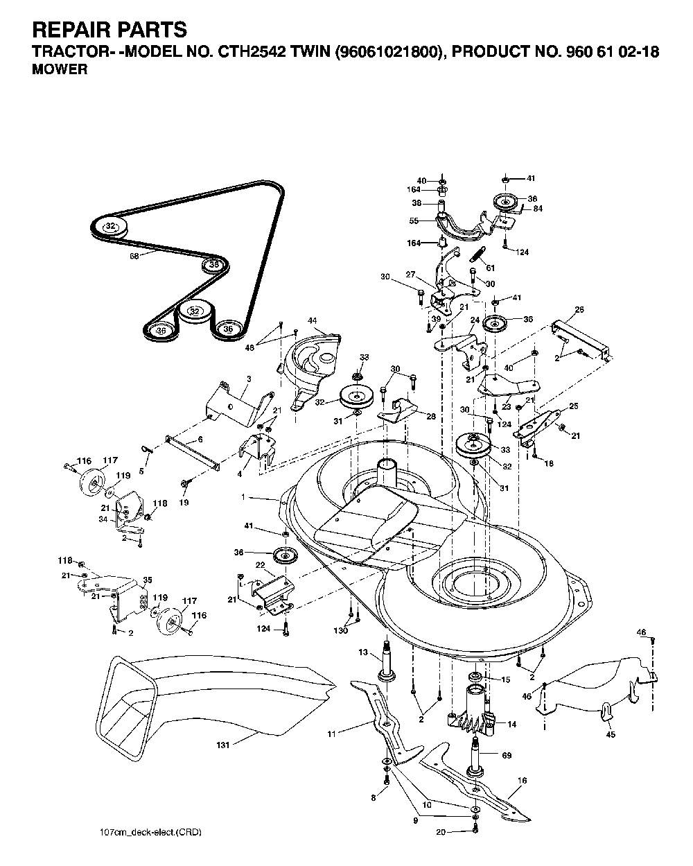 Mower Deck / Cutting Deck Diagram and Parts List for CTH2542TWIN (96061021800, 960610218)(2007-04) Husqvarna Lawn Tractor