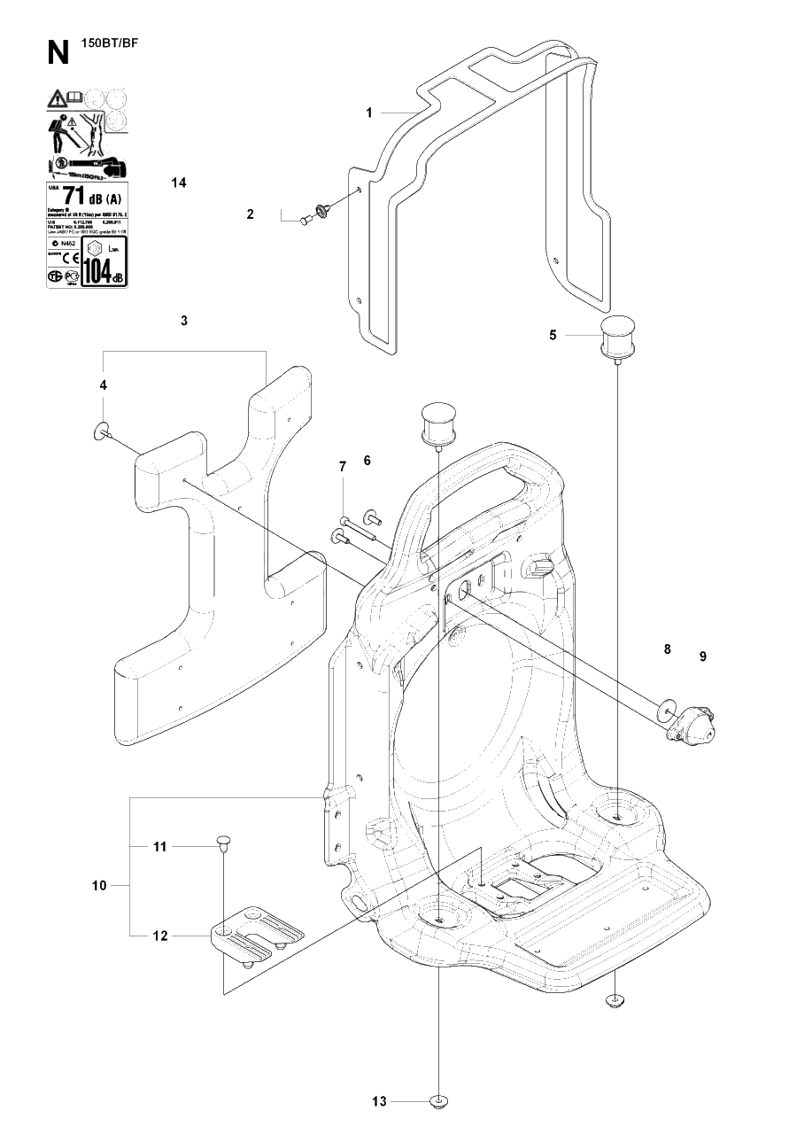 Frame Diagram and Parts List for 150BT 20084000001 - 20184199999 Husqvarna Leaf Blower / Vacuum