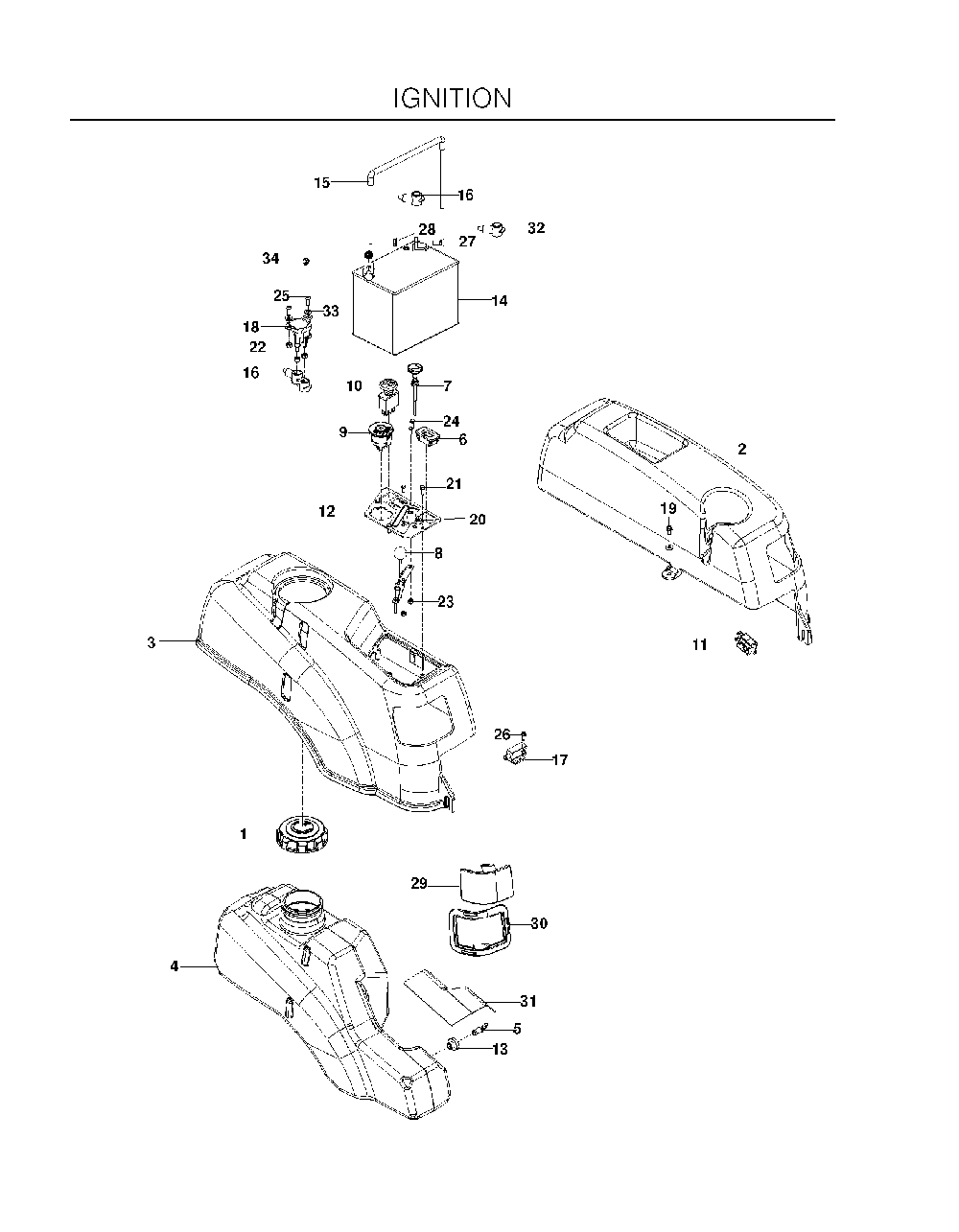 Ignition System Diagram and Parts List for EZC4824BF (966047501)(2010-05) Husqvarna Lawn Tractor