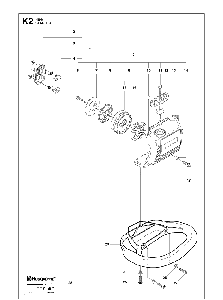 Starter 2 Diagram and Parts List for 327HE4 X-SERIES Husqvarna Hedge Trimmer