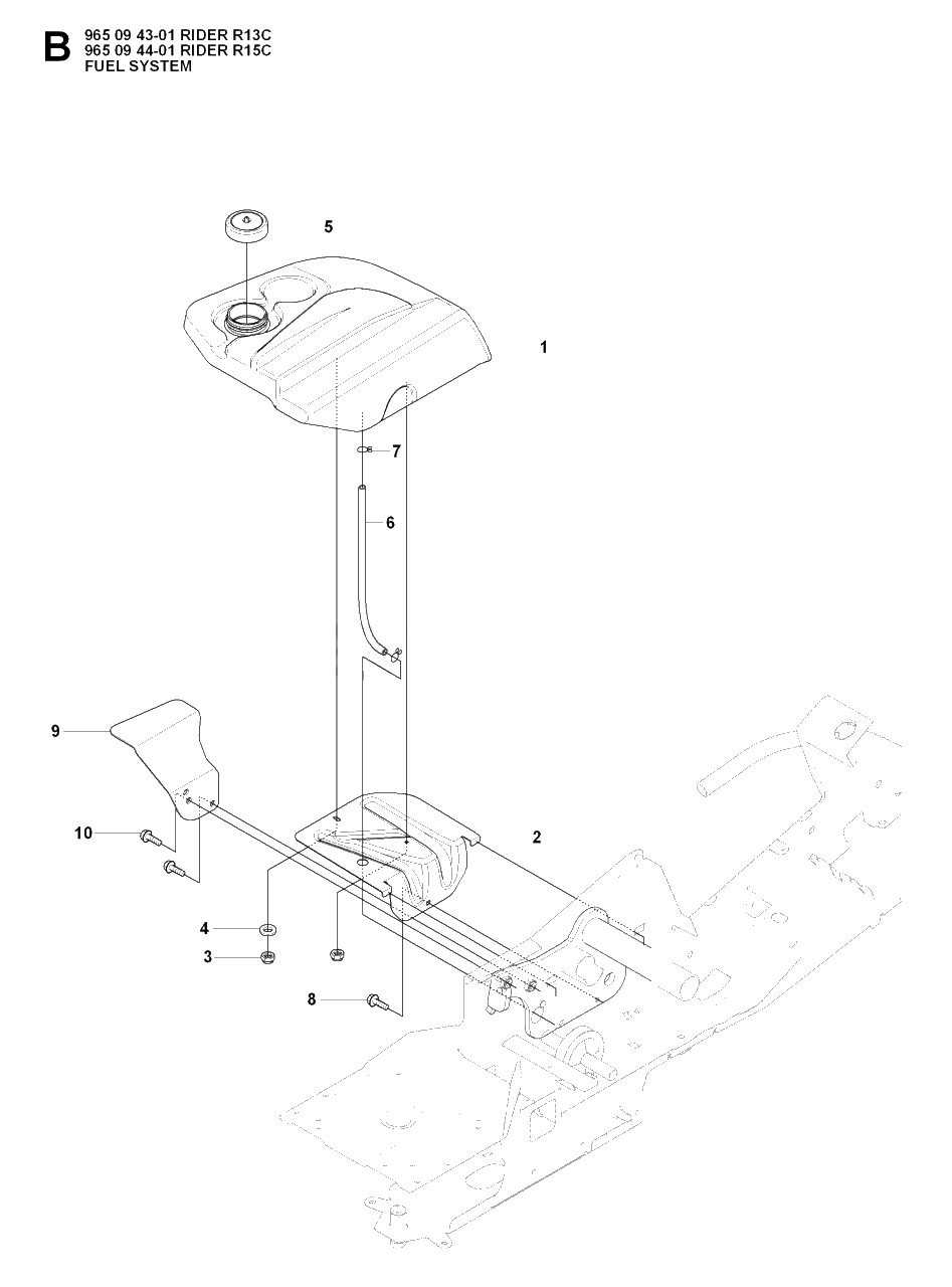 Fuel System Diagram and Parts List for R13C (965094301)(2007-01) Husqvarna Lawn Tractor