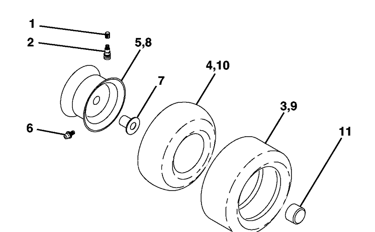 Wheels And Tires Diagram and Parts List for LT120 (HCLT120B)(954140047)(1998-01) Husqvarna Lawn Tractor Accessories