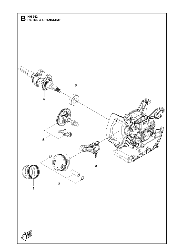 Piston And Crankshaft Diagram and Parts List for 598609601 2021-07 Husqvarna Engine
