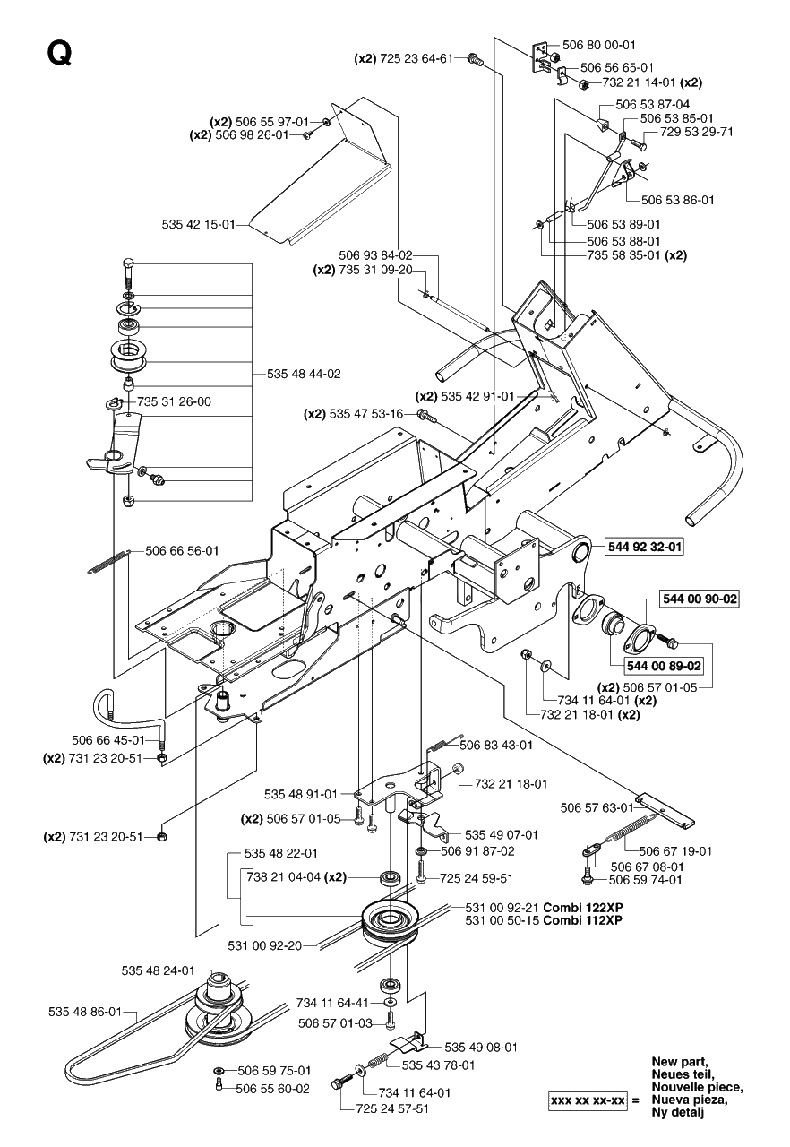 Chassis / Frame Diagram and Parts List for PF21AWD (965095101)(2007-03) Husqvarna Lawn Tractor