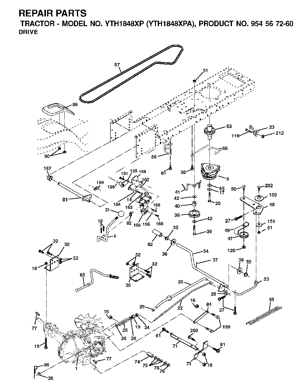 Drive Diagram and Parts List for YTH1848XPA (954567260)(2001-02) Husqvarna Lawn Tractor