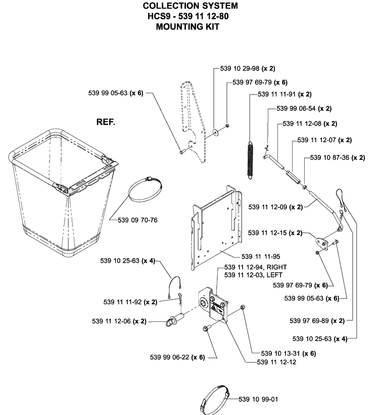 Accessories Hcs9 Collection System Mounting Kit Diagram and Parts List for IZ5225TXPKOA (968999375)(2005-12) Husqvarna Lawn Mower