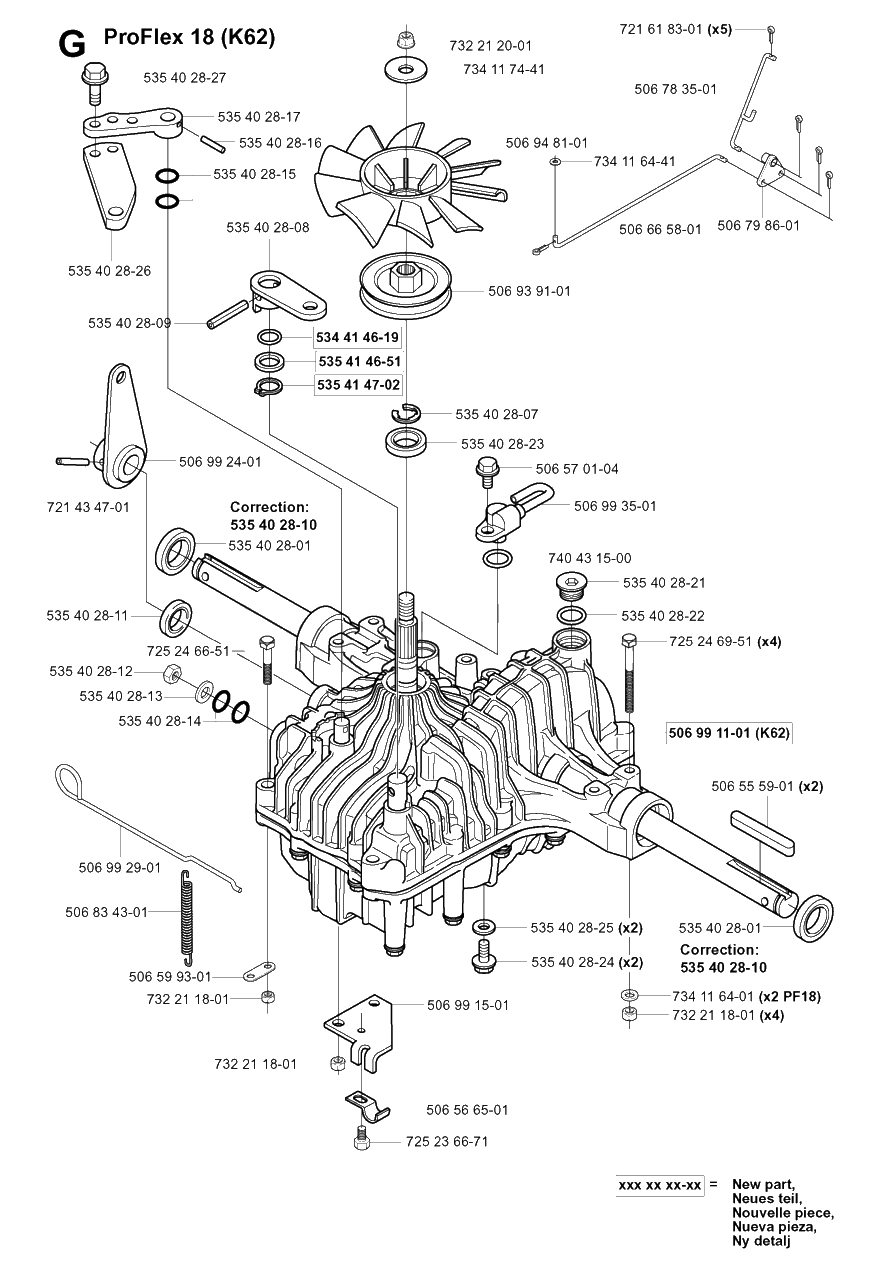 Transmission Diagram and Parts List for PF18 2001-01 Husqvarna Lawn Tractor