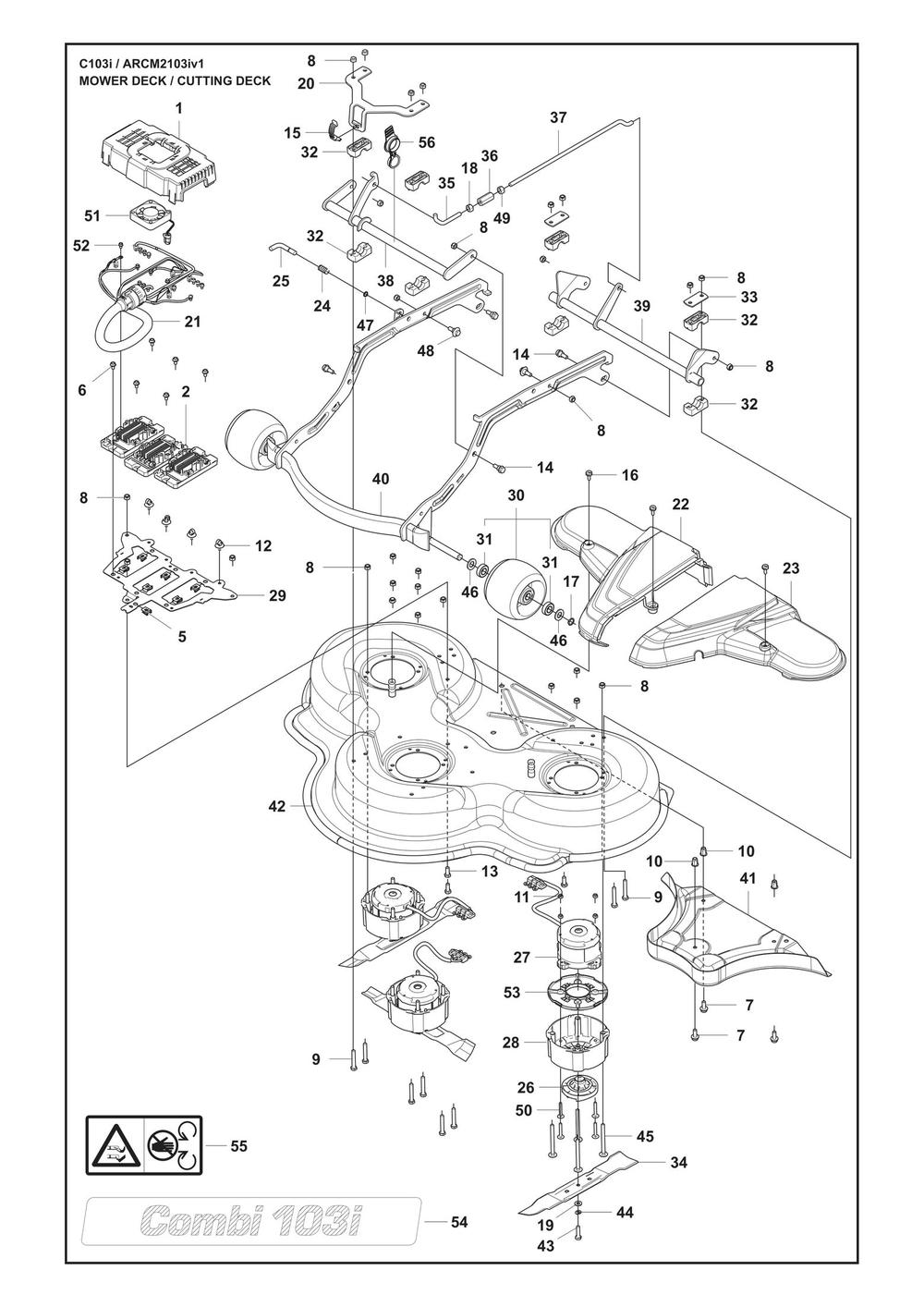 Mower Deck / Cutting Deck Diagram and Parts List for 103I ARCM2103iv1 Husqvarna Lawn Tractor Accessories