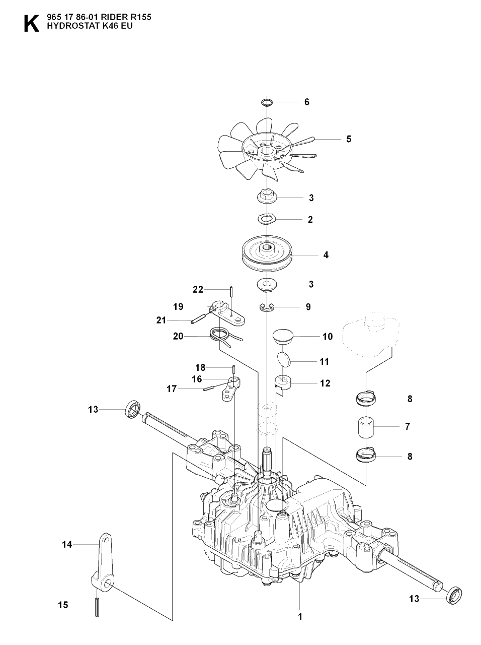 Transmission 2 Diagram and Parts List for R155 (965178601)(2007-03) Husqvarna Lawn Tractor