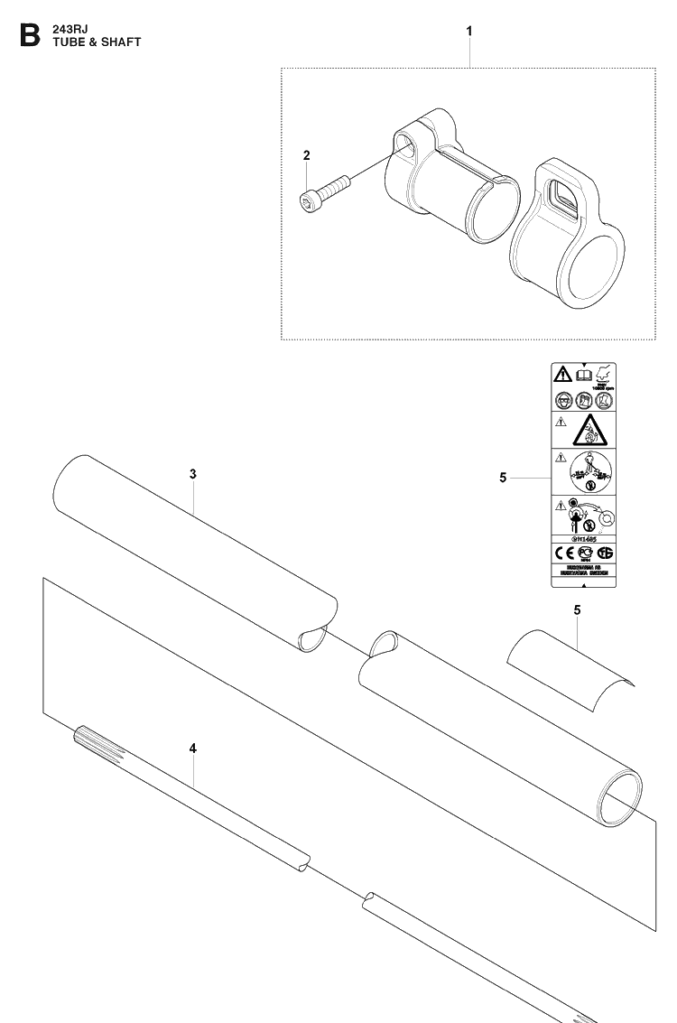 Shaft 2 Diagram and Parts List for 243RJ 20090900001-20113200000 Husqvarna Brush Cutter