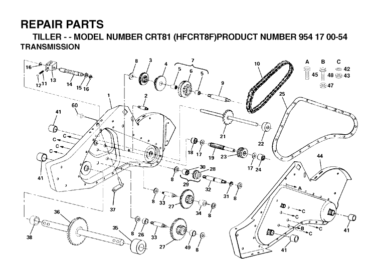 Transmission Diagram and Parts List for CRT81 (HFCRT8F)(2002-01) Husqvarna Cultivator
