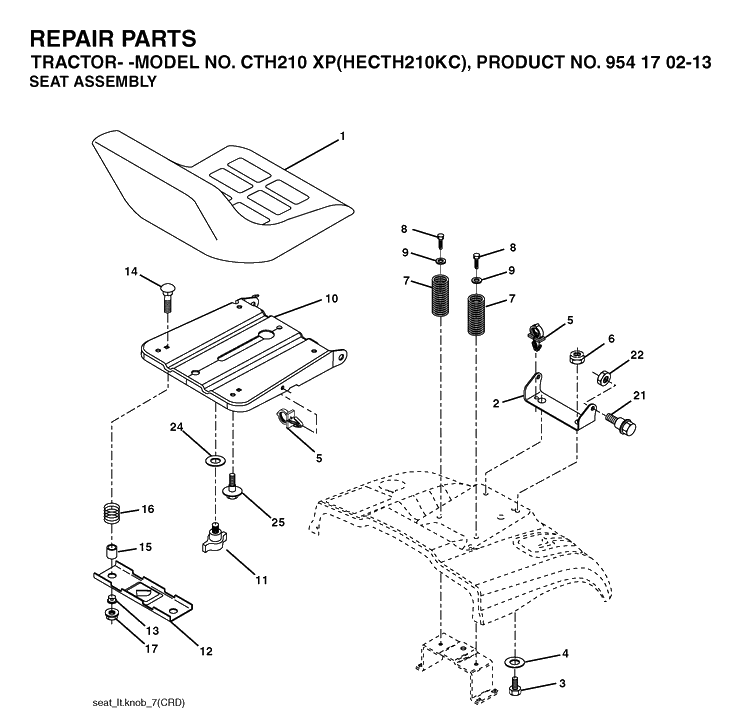 Seat Diagram and Parts List for CTH210XP (HECTH210KC)(2004-06) Husqvarna Lawn Tractor