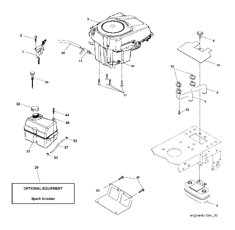 Engine Diagram and Parts List for CTH220TWIN (96061019003)(2008-11) Husqvarna Lawn Tractor