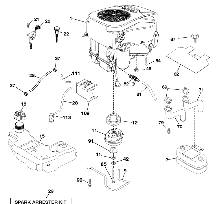 Engine Diagram and Parts List for YTH24K48 (96045003601)(2012-11) Husqvarna Lawn Tractor