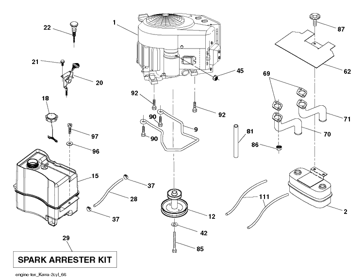 Engine Diagram and Parts List for YTH18K42 (96043025000)(2017-09) Husqvarna Lawn Tractor