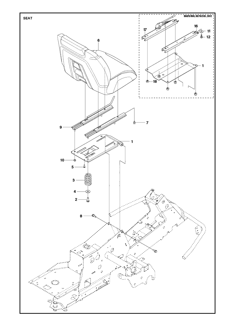 Seat Diagram and Parts List for R316TS AWD Husqvarna Lawn Mower